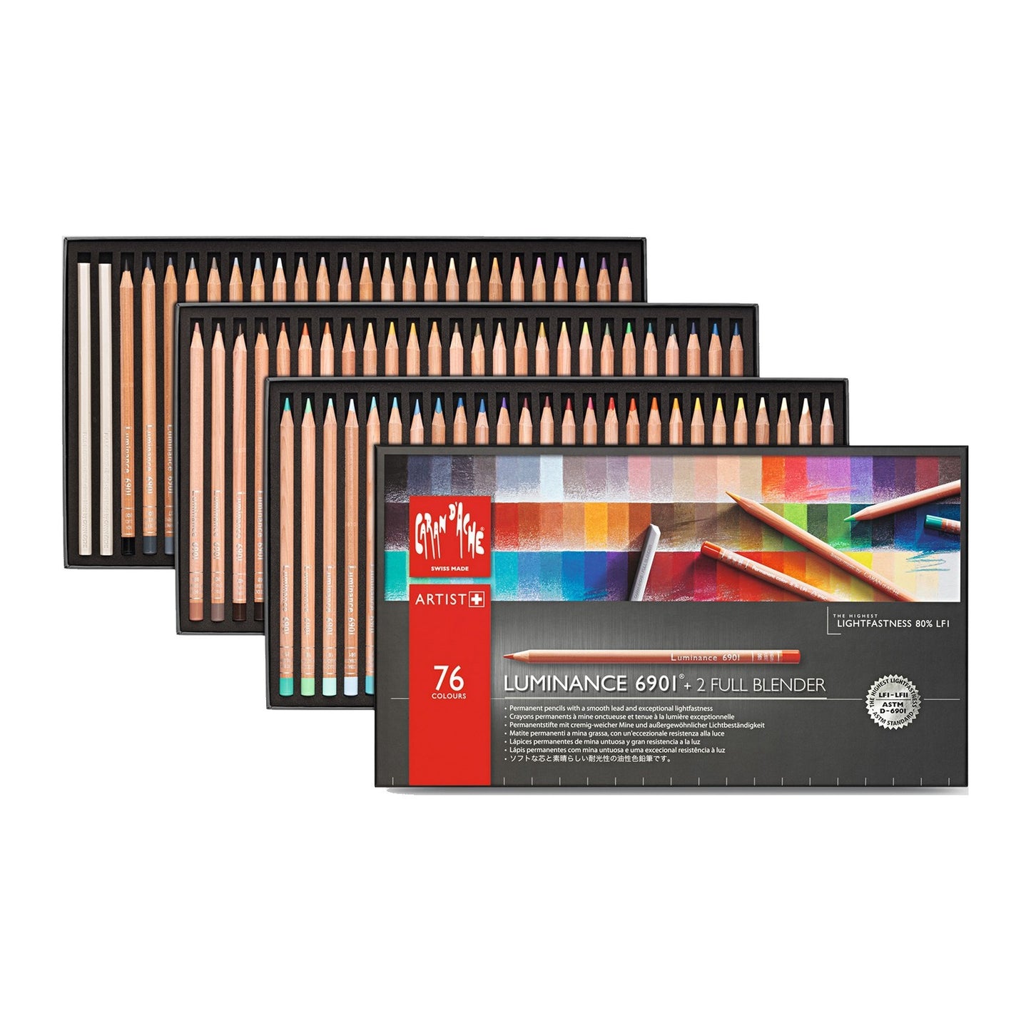 ESTOJO LAPIS COR CARAN D´ACHE LUMINANCE 6901 76 CORES + 2 BLENDER
