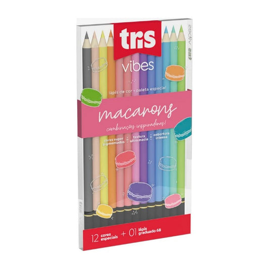 LAPIS COR TRIS VIBES 12 CORES MACARONS + LAPIS 6B