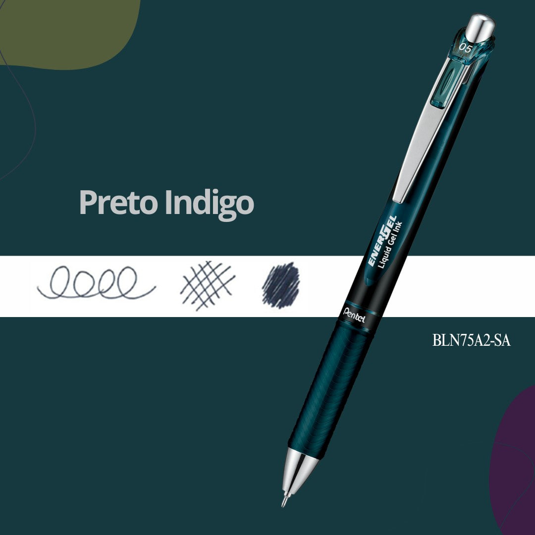ESTOJO CANETA PENTEL ENERGEL BLACK COLORS PRETO (OLIVA, INDIGO, BORDO)