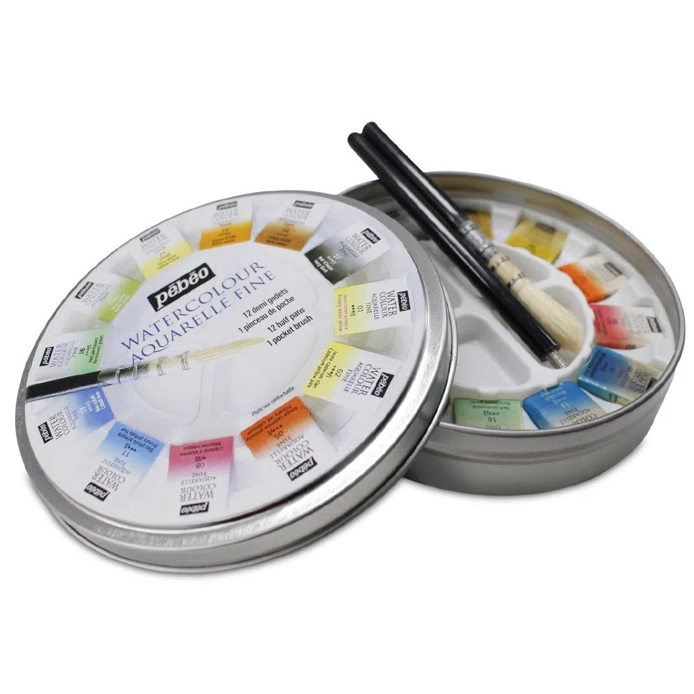 ESTOJO AQUARELA PEBEO 12 HALF PAN METAL BOX + PINCEL