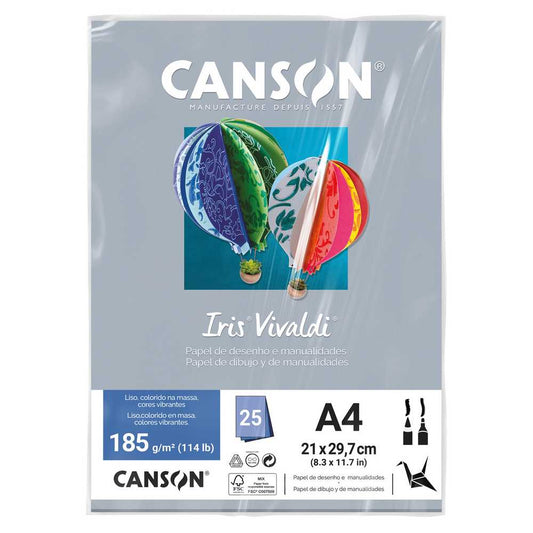 PAPEL CANSON IRIS VIVALDI A4 185G/M2 CINZA 25FL