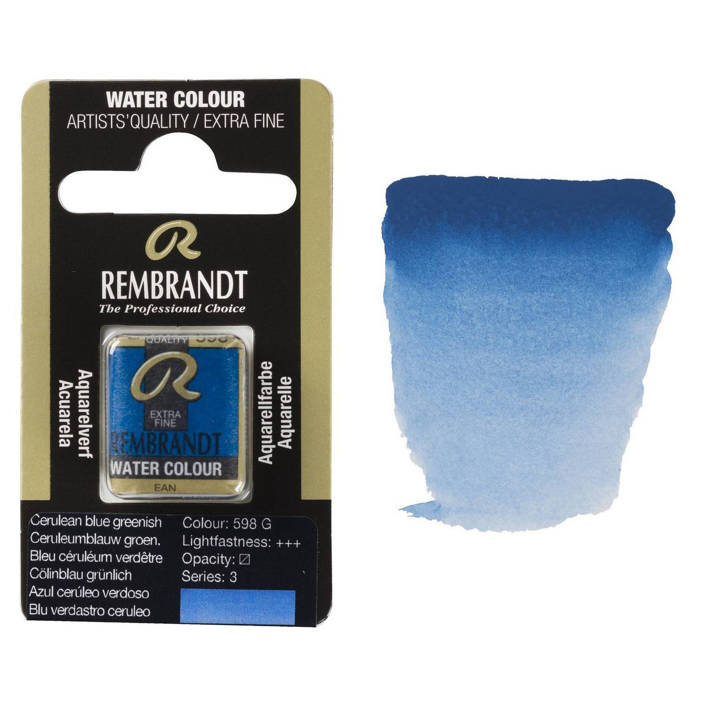 AQUARELA TALENS REMBRANDT HALF PAN 598 CERULEAN BLUE GREENISH GRANUL S3