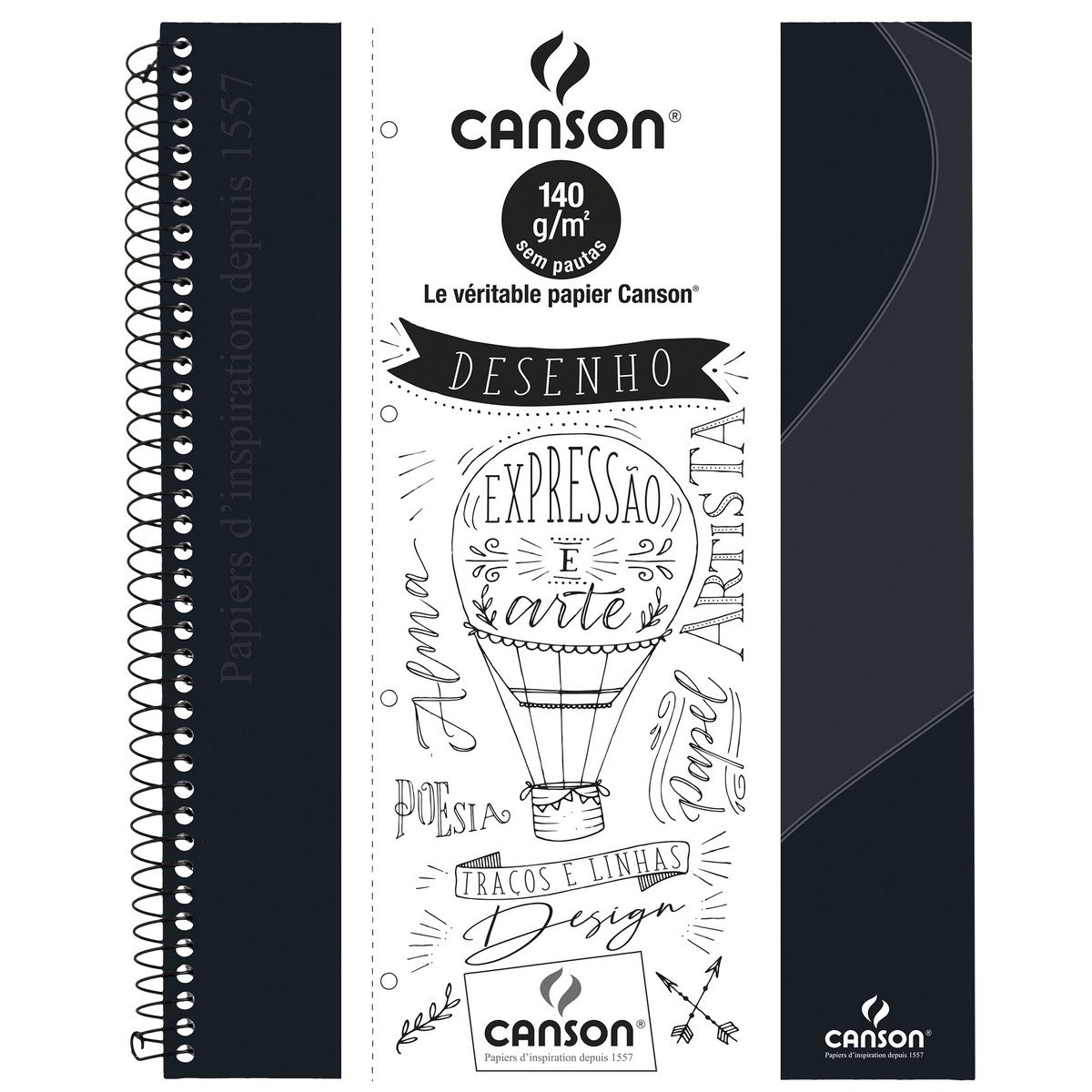 CADERNO SKETCH BOOK CANSON EXPRESSAO E ARTE PRETO 140G 40FLS