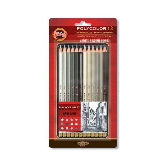 ESTOJO LAPIS COR KOH-I-NOOR POLYCOLOR 12 TONS CINZA 3822G