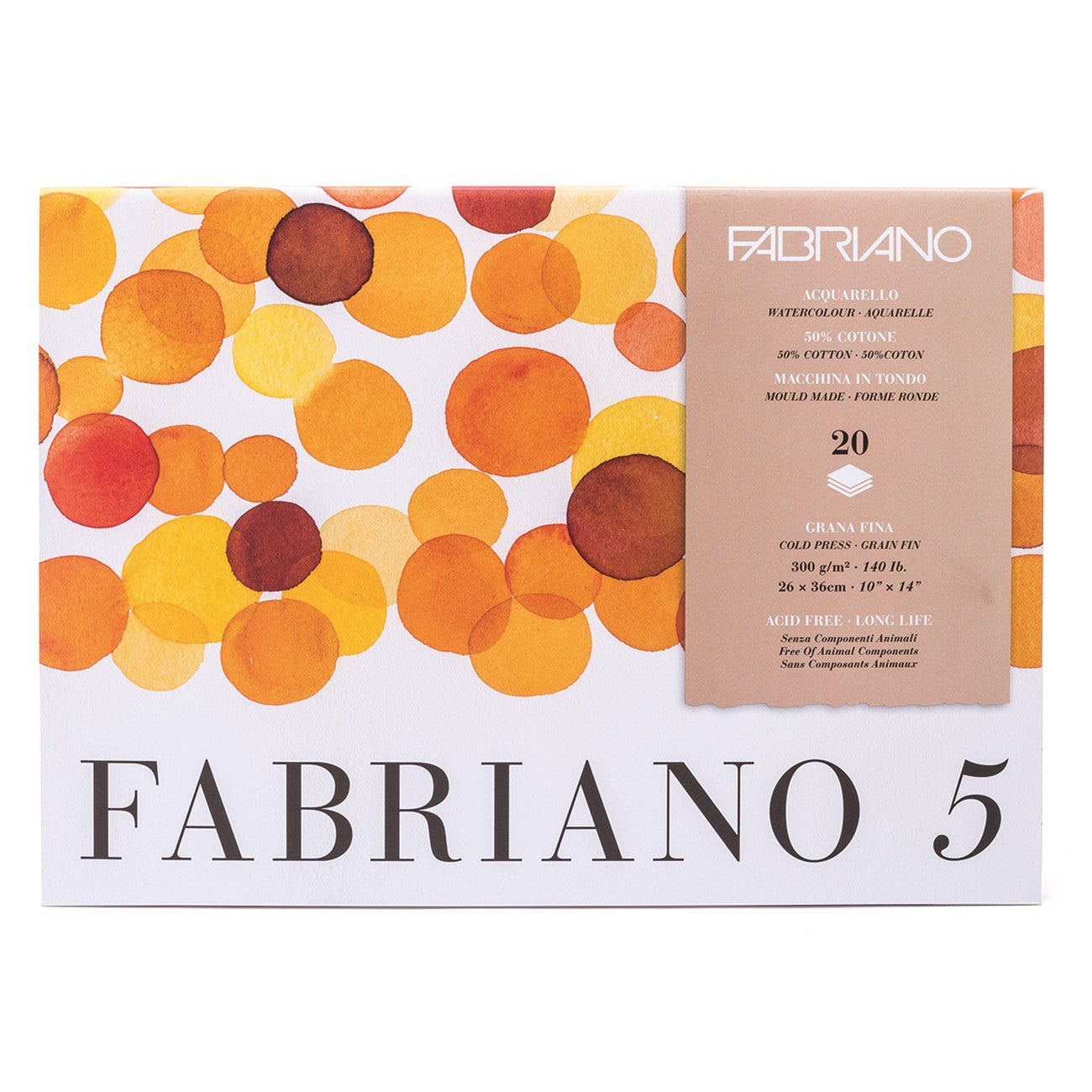 BLOCO FABRIANO 5 GRANA FINA 300G/M2 26X36 50% COTTON 20FLS