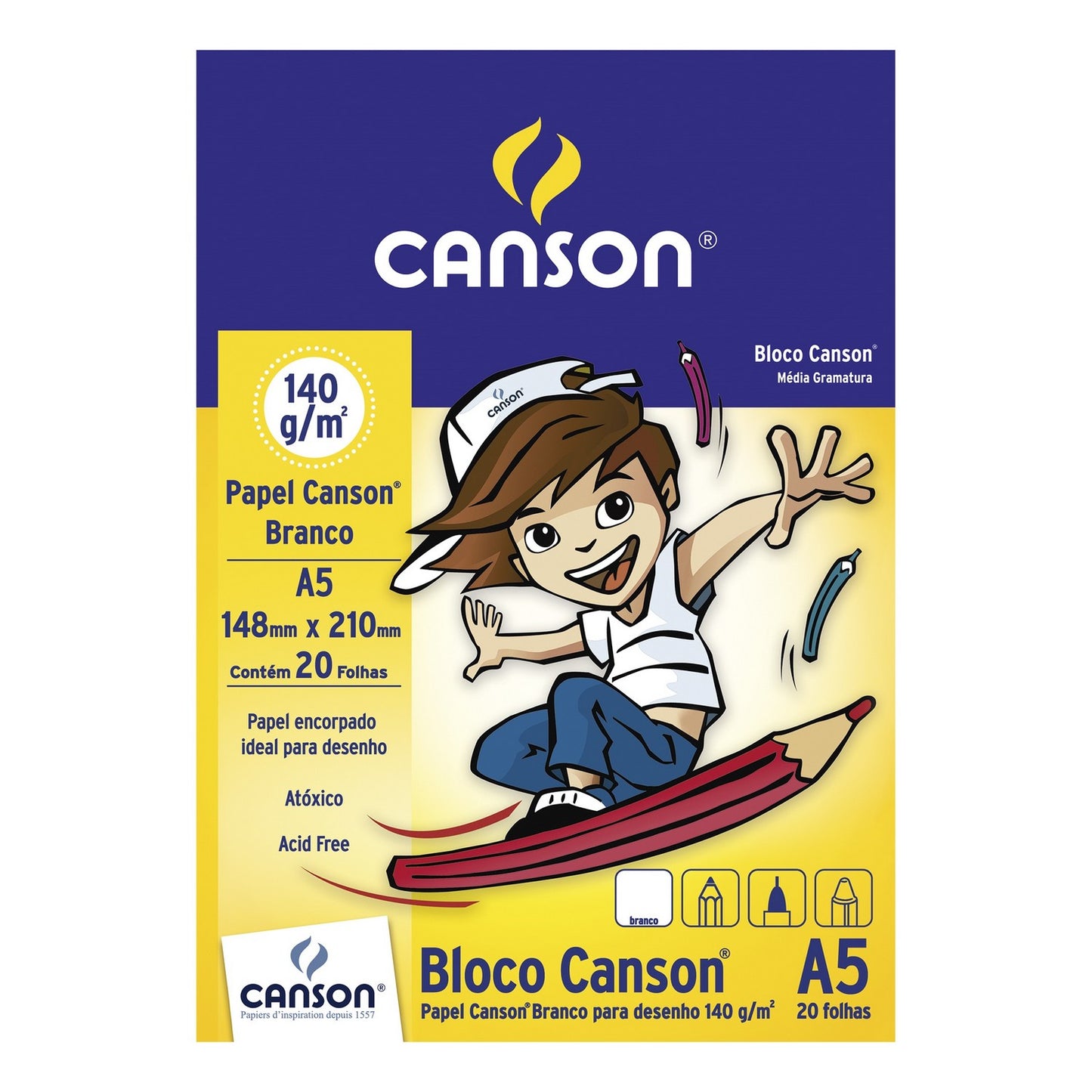 BLOCO CANSON ESCOLAR A5 140G/M2 BRANCO 20 FOLHAS