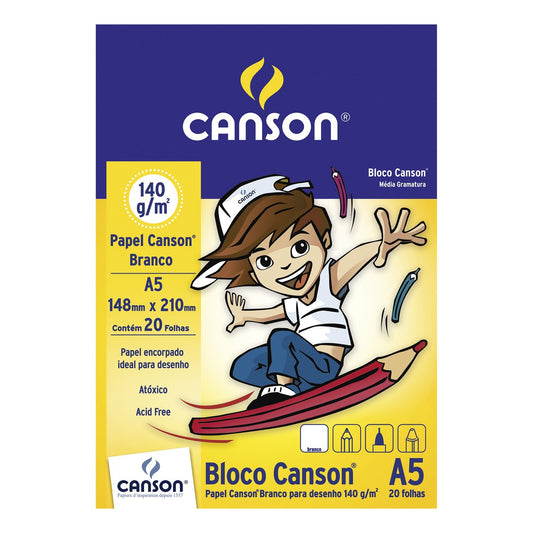 BLOCO CANSON ESCOLAR A5 140G/M2 BRANCO 20 FOLHAS