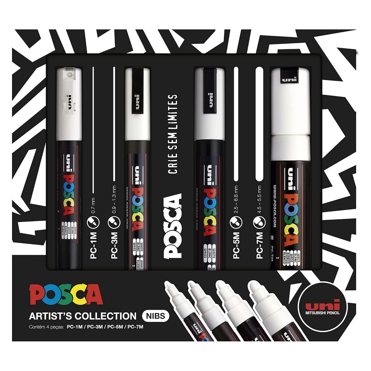 ESTOJO POSCA ARTIST'S COLLECTION NIBS BRANCA C/ 04 UNIDADES