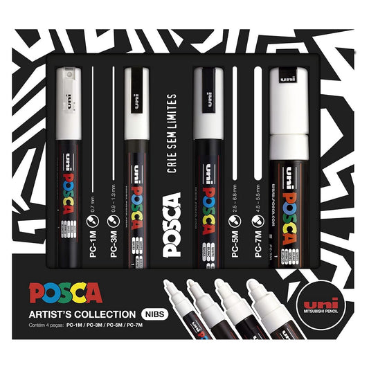 ESTOJO POSCA ARTIST'S COLLECTION NIBS BRANCA C/ 04 UNIDADES