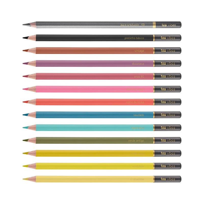 LAPIS COR TRIS VIBES 12 CORES RETRO + LAPIS 6B