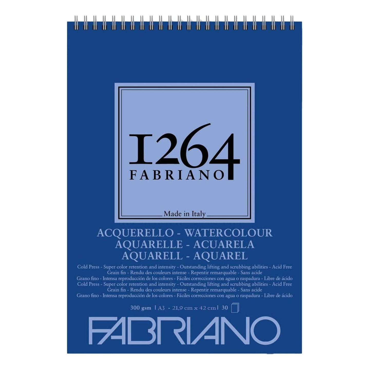 BLOCO FABRIANO 1264 WATERCOLOUR 300G/M2 A3 25% COTTON 30FLS