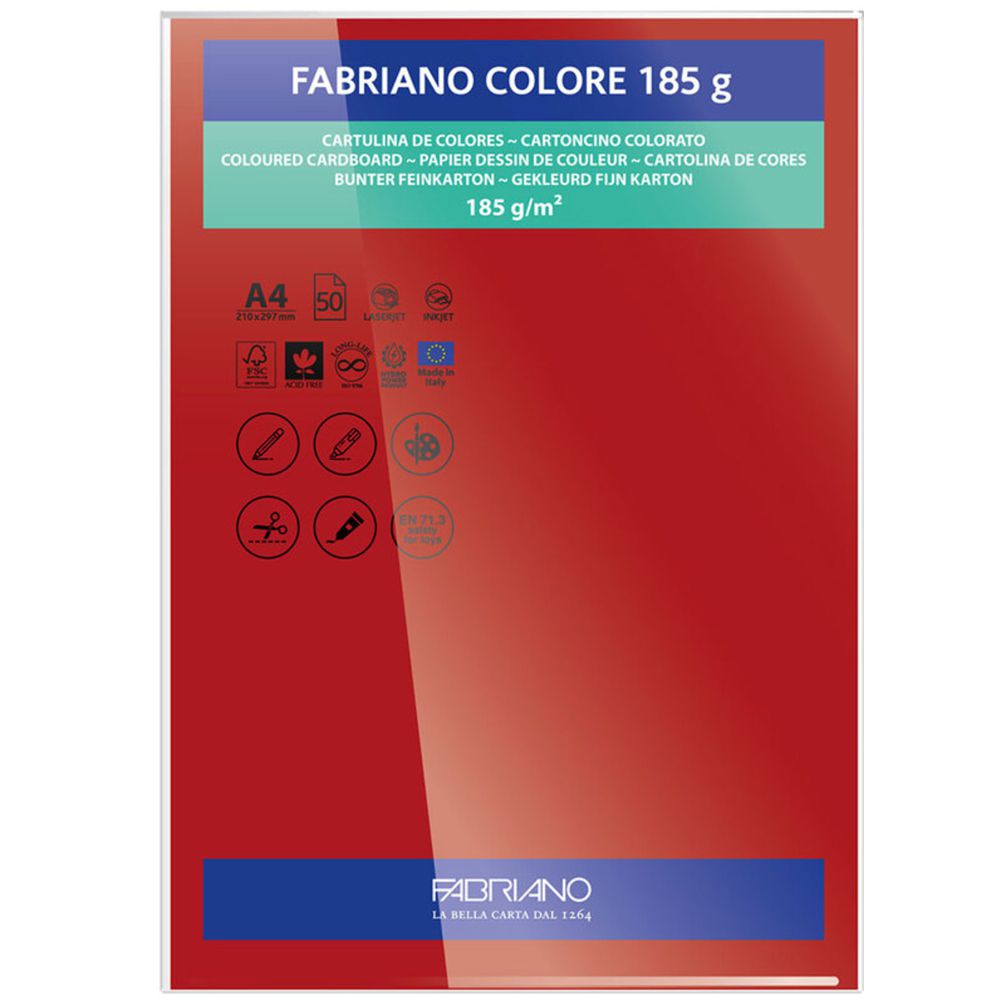PAPEL FABRIANO COLORE 407 VERMELHO A4 185G C/10 UNI