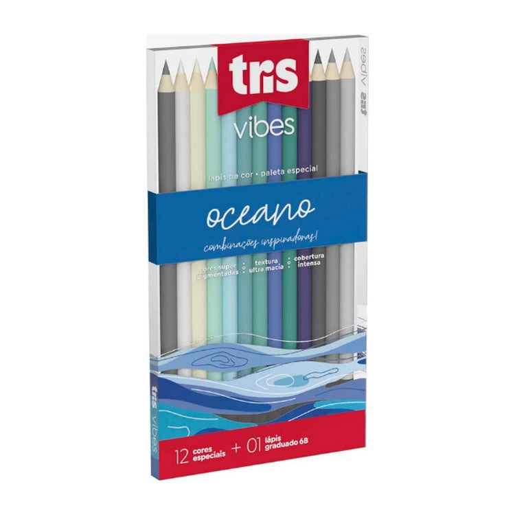 LAPIS COR TRIS VIBES 12 CORES OCEANO + LAPIS 6B