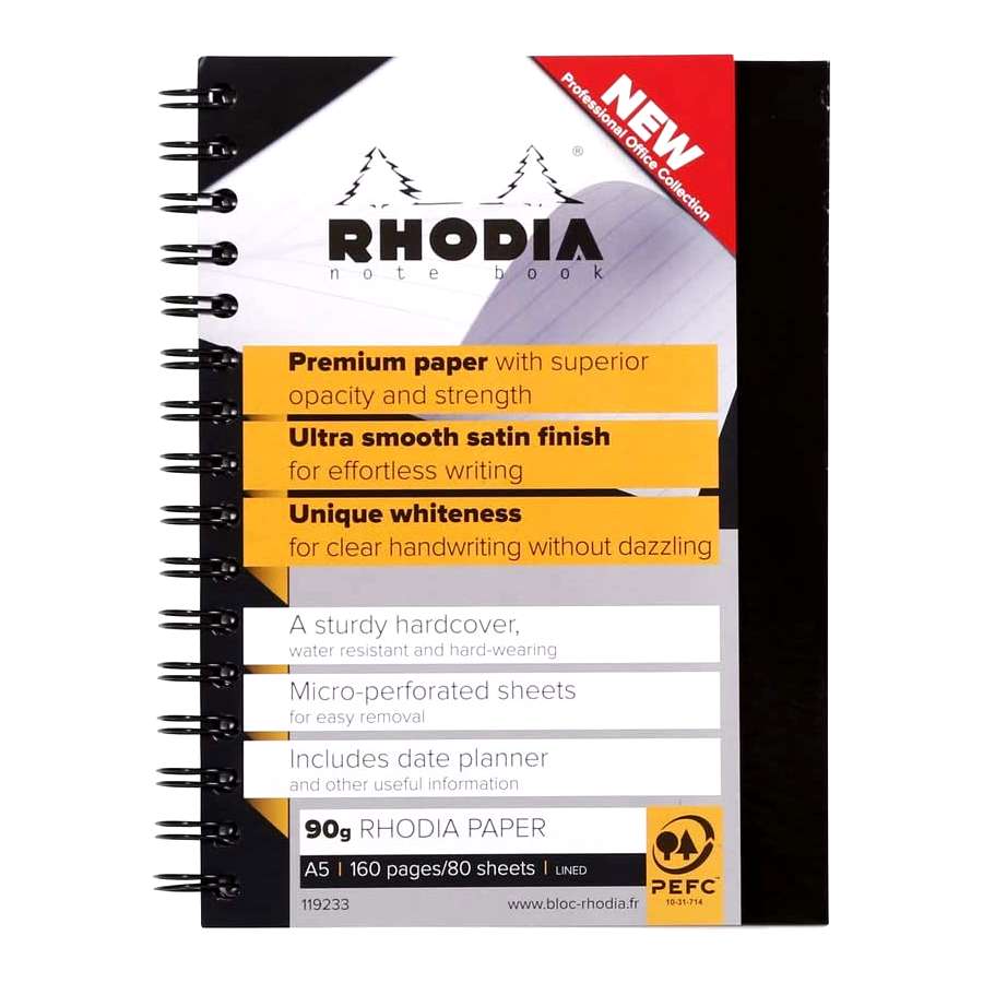 NOTE BOOK RHODIA A5 90G C/80 BLACK ESPIRAL PAUTA 119233C