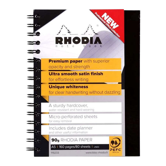 NOTE BOOK RHODIA A5 90G C/80 BLACK ESPIRAL PAUTA 119233C