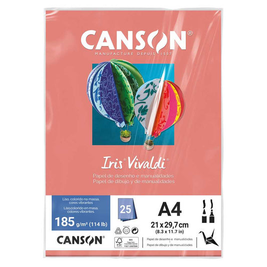 PAPEL CANSON IRIS VIVALDI A4 185G/M2 CORAL 25FL