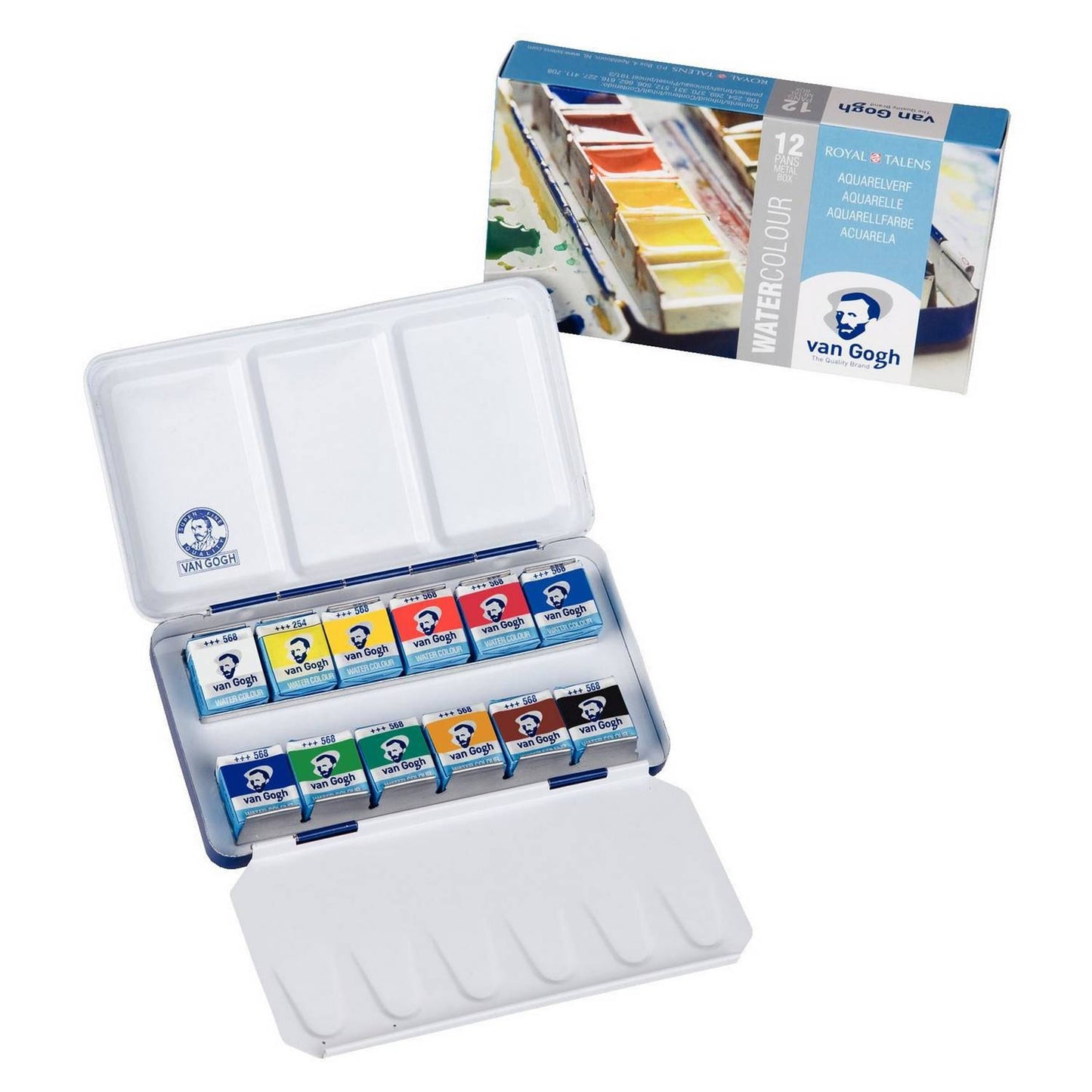 ESTOJO AQUARELA TALENS VAN GOGH 12 HALF PAN METAL BOX + PINC
