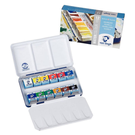 ESTOJO AQUARELA TALENS VAN GOGH 12 HALF PAN METAL BOX + PINC