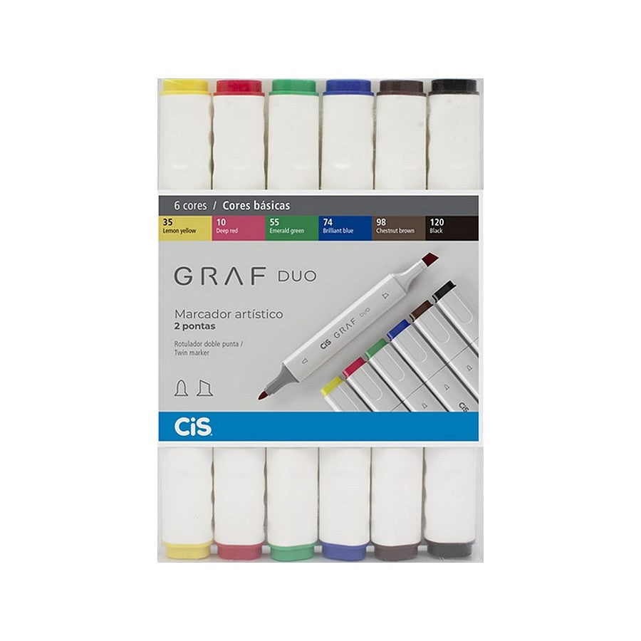 MARCADOR CIS GRAF DUO 06 TONS BASICOS PONTA DUPLA