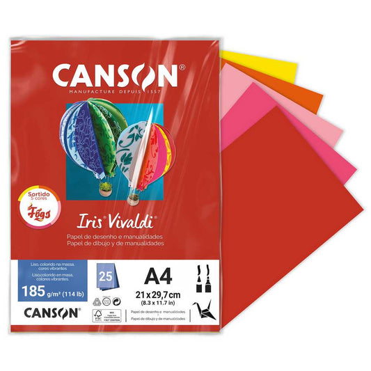 PAPEL CANSON IRIS VIVALDI A4 185G/M2 SORTIDO FOGO 25 FOLHAS