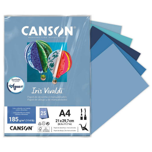 PAPEL CANSON IRIS VIVALDI A4 185G/M2 SORTIDO AGUA 25 FOLHAS