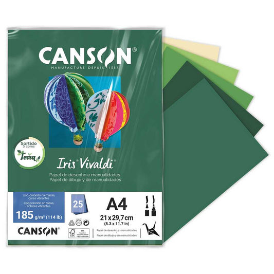PAPEL CANSON IRIS VIVALDI A4 185G/M2 SORTIDO TERRA 25 FOLHAS