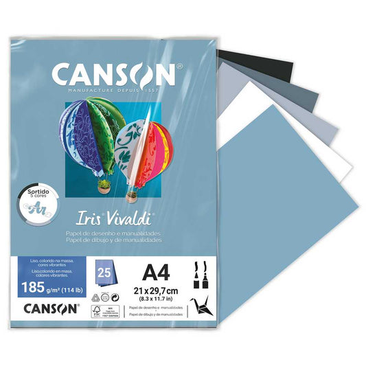 PAPEL CANSON IRIS VIVALDI A4 185G/M2 SORTIDO AR 25 FOLHAS