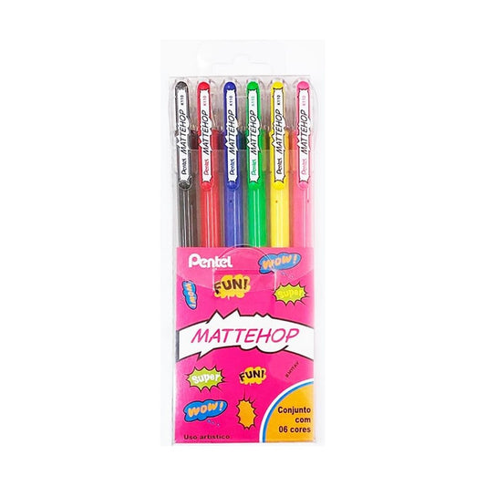 ESTOJO CANETA GEL PENTEL MATTEHOP 1.0MM C/ 06 CORES