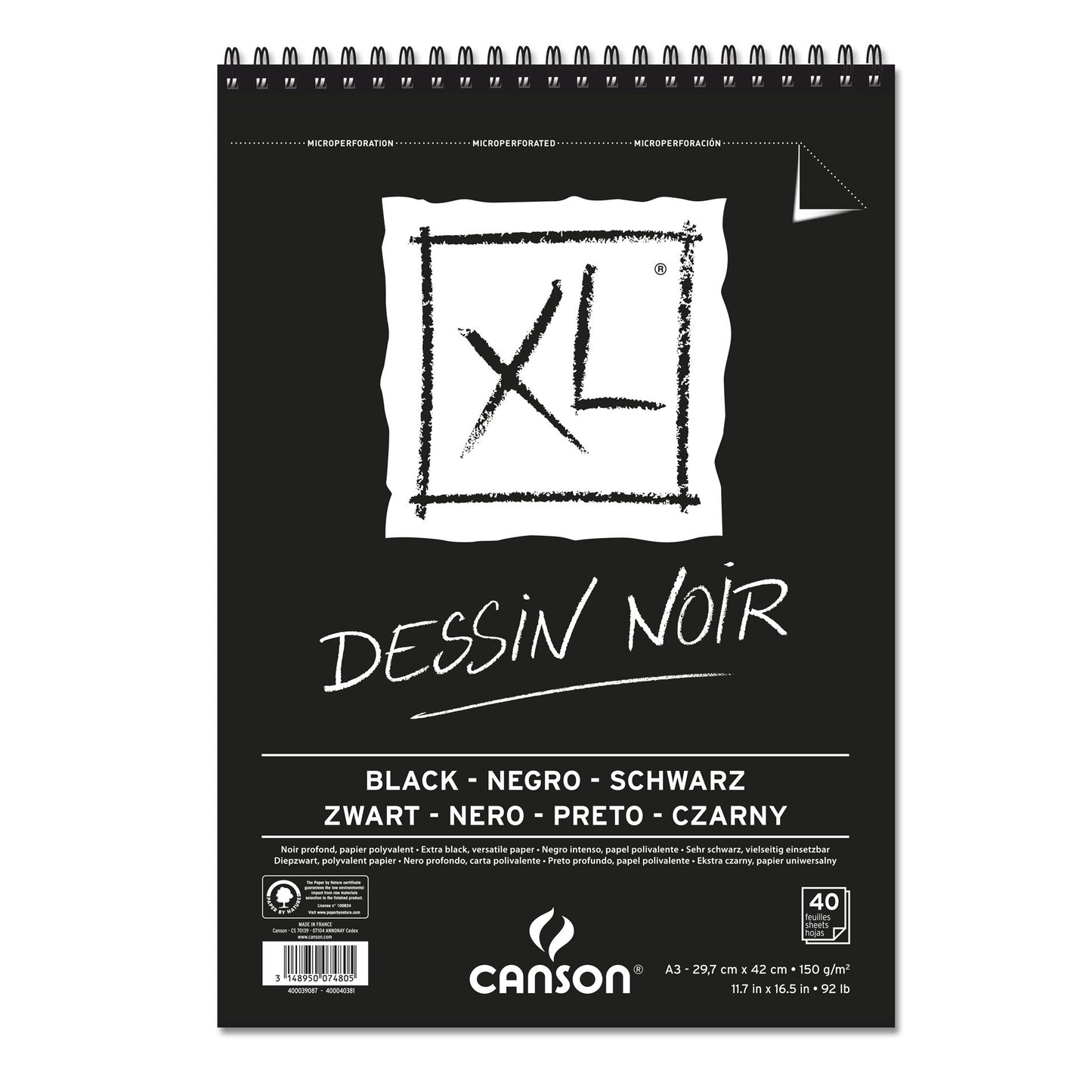 BLOCO CANSON XL DESSIN NOIR A3 150g/m2 40 FOLHAS