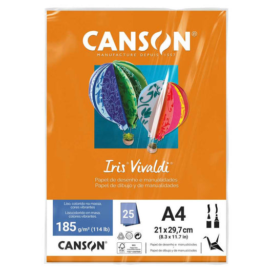 PAPEL CANSON IRIS VIVALDI A4 185G/M2 CENOURA 25FL