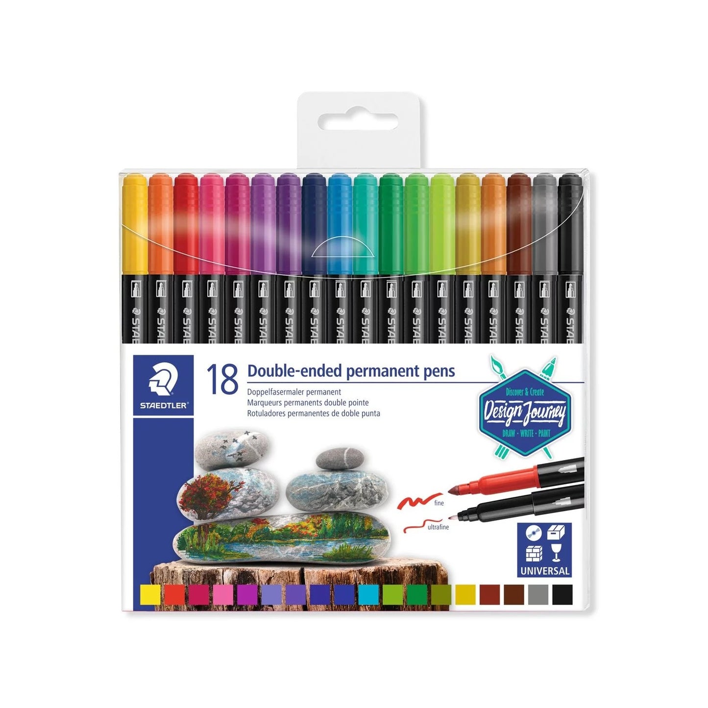 CANETA STAEDTLER TWIN-TIP PEN PERMANENT 18 CORES PONTA DUPLA