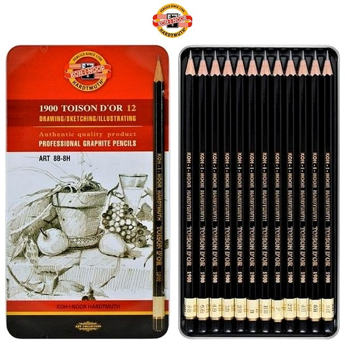 ESTOJO LAPIS GRADUADO KOH-I-NOOR 1900 C/ 12 TOISON D´OR (8B-8H