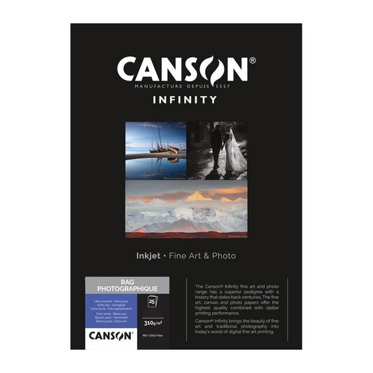 CANSON INFINITY RAG PHOTOGRAPHIQUE 310G/M2 A3 25 FOLHAS