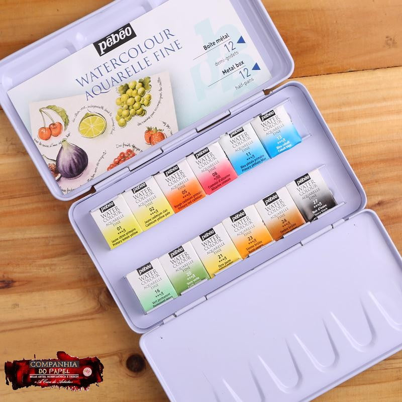 ESTOJO AQUARELA PEBEO 12 HALF PAN METAL BOX