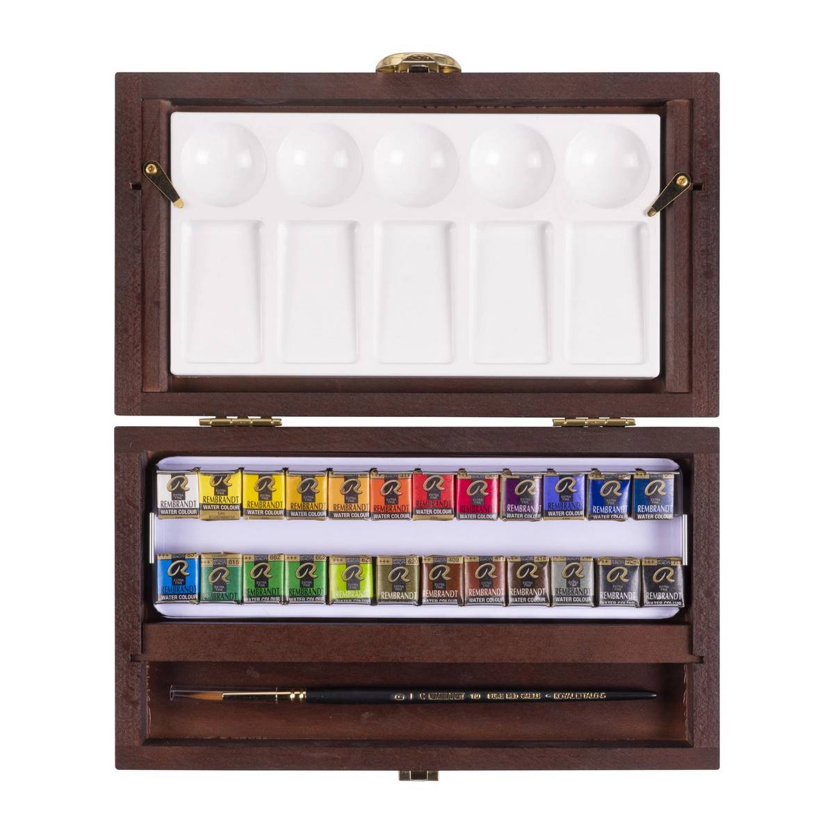 ESTOJO AQUARELA TALENS REMBRANDT 24 HALF PAN WOOD BOX +ACESS