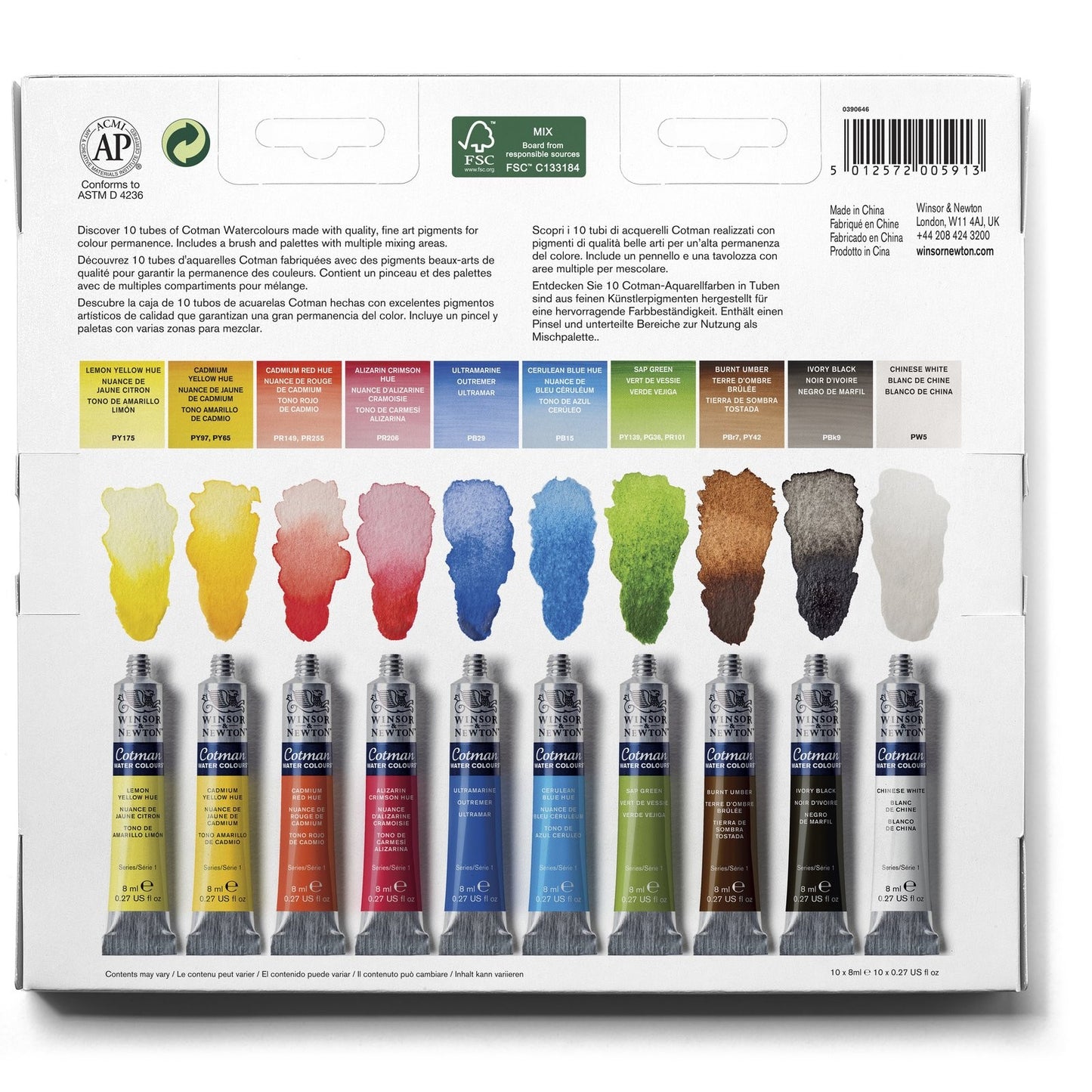 ESTOJO AQUARELA COTMAN 10 TUBOS 8ML + PINCEL + 646 PALETTE