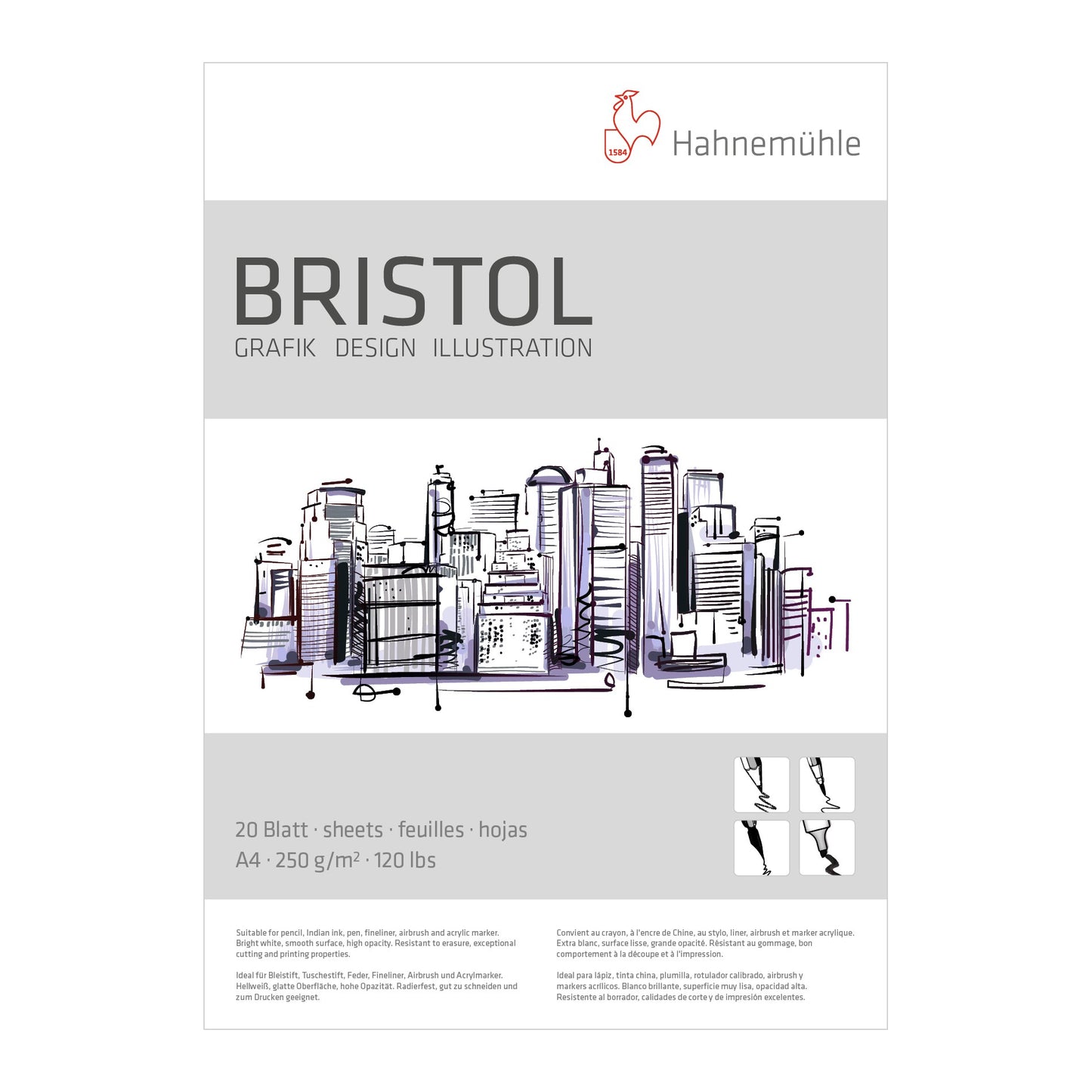 BLOCO HAHNEMUHLE BRISTOL A4 250g/m2 20 FOLHAS