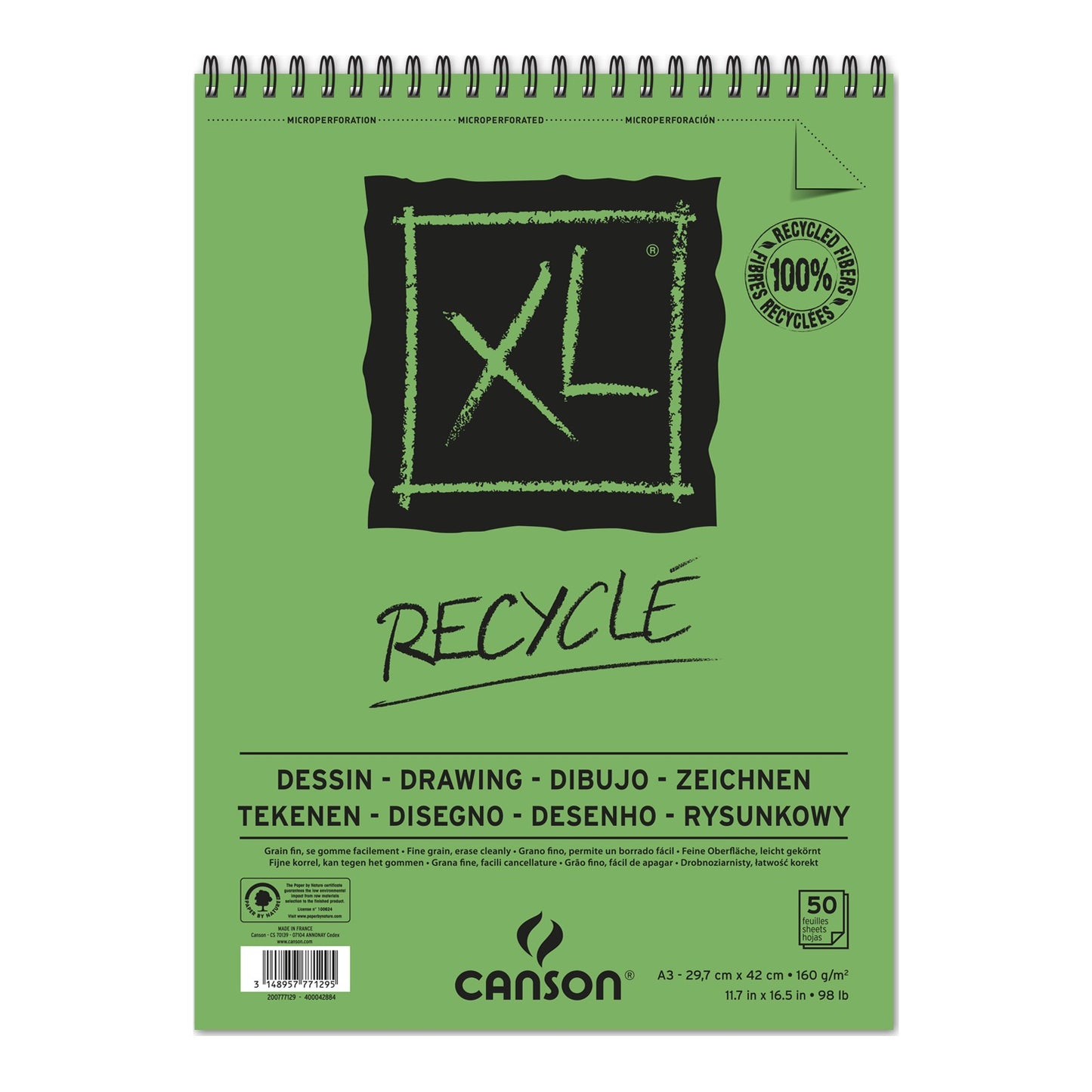 BLOCO CANSON XL RECYCLE (RECICLADO) A3 160g/m2 50 FOLHAS