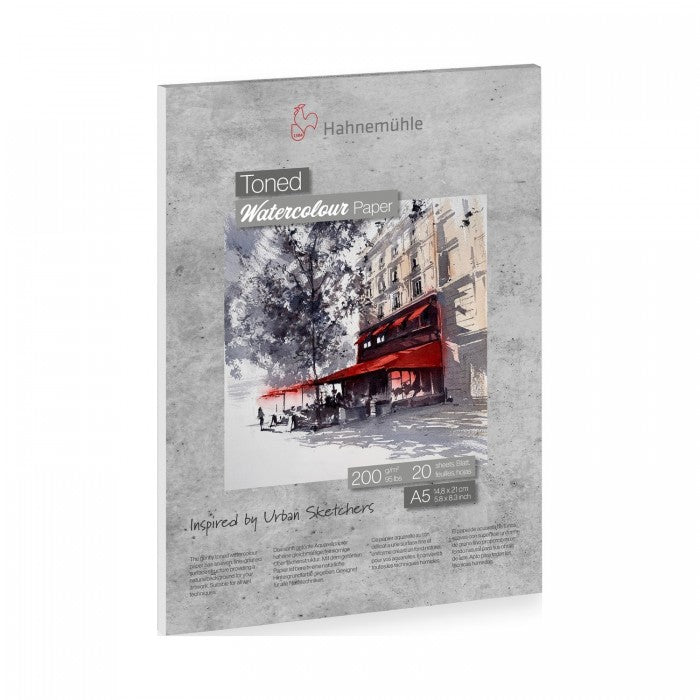 BLOCO HAHNEMUHLE TONED WATERCOLOUR PAPER GREY A5 200G 20FLS