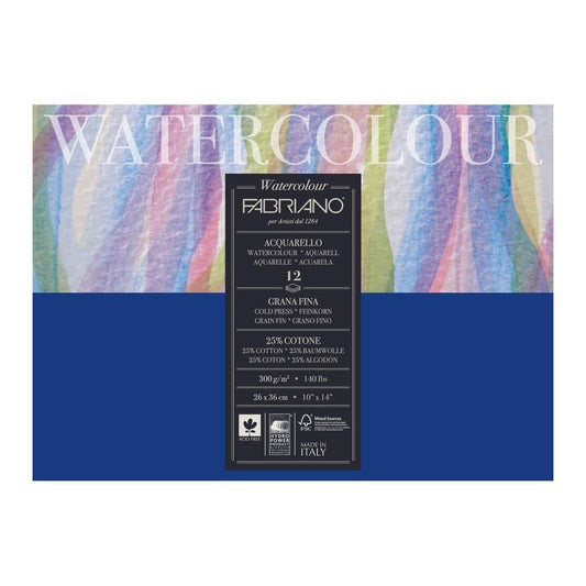 BLOCO FABRIANO WATERCOLOUR 300g/m2 GRANA FINA 26x36 12 FLS