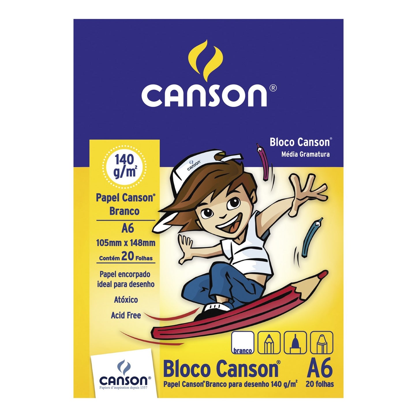 BLOCO CANSON ESCOLAR A6 140G/M2 BRANCO 20 FOLHAS