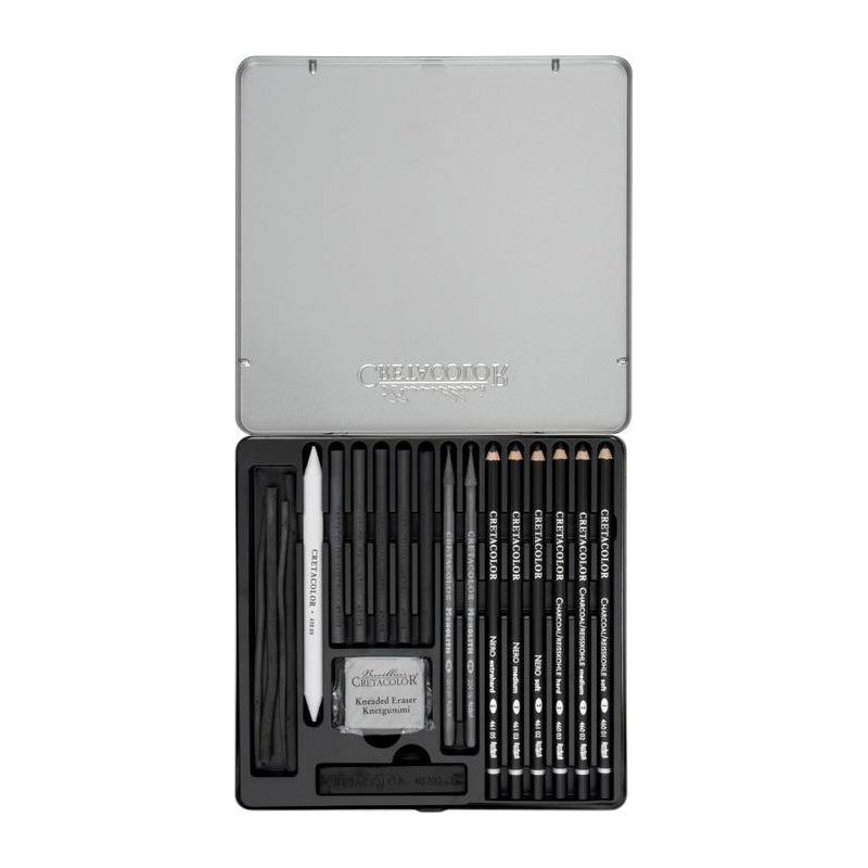 ESTOJO LAPIS ESBOÇO CRETACOLOR BLACK BOX CHARCOAL 20 PECAS