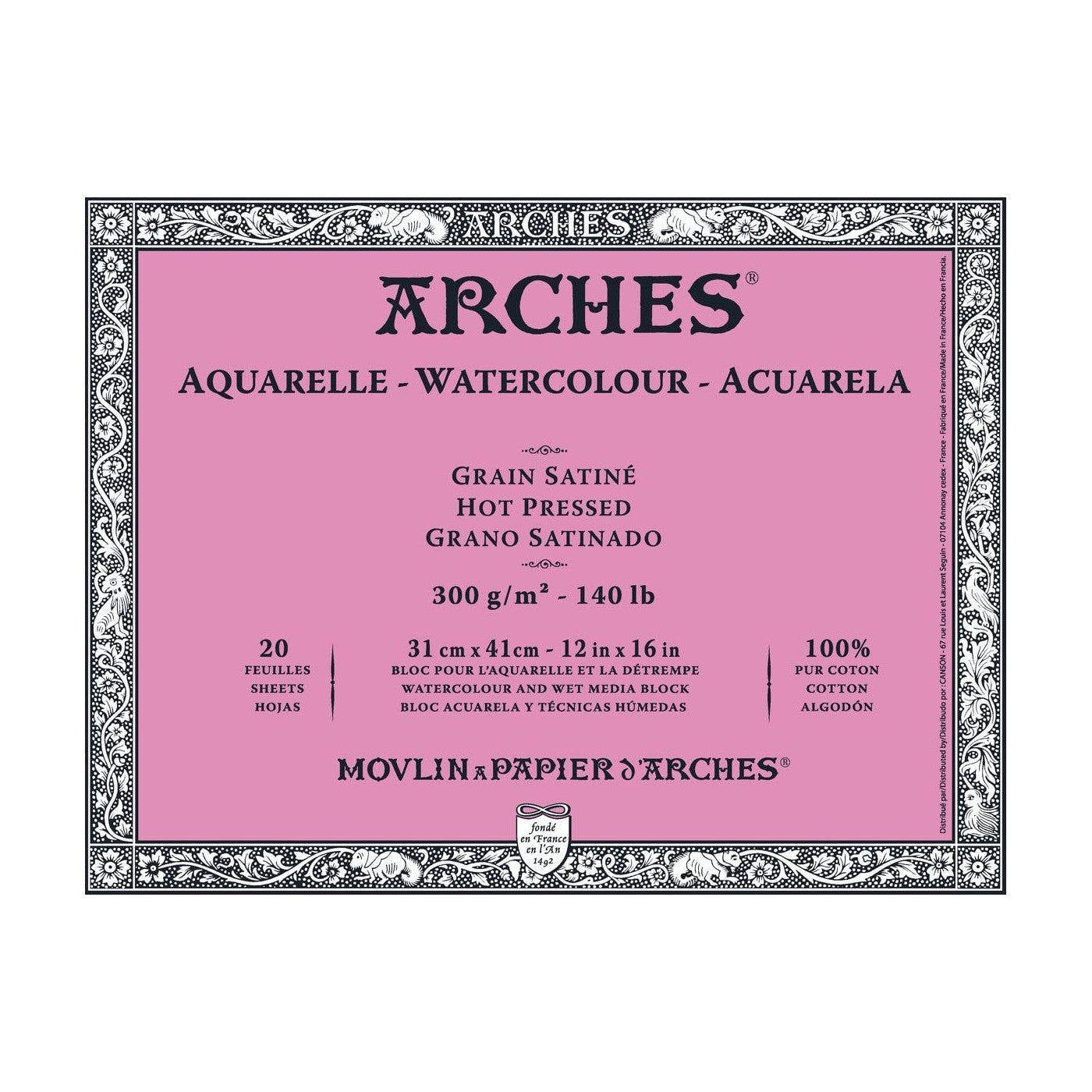 BLOCO ARCHES SATINE (HOT PRESS) 300G/M2 31X41 20 FOLHAS