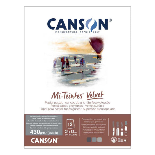 BLOCO CANSON MI-TEINTES VELVET TONS CINZA 430g 24x32 12 FLS