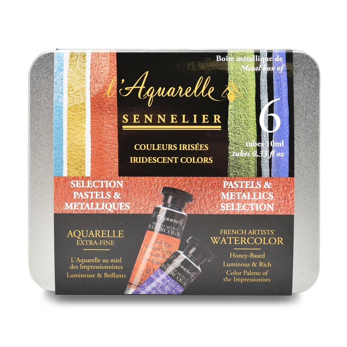 ESTOJO AQUARELA SENNELIER L'AQUARELLE 06 CORES IRIDESCENTES E METALICAS 10ML