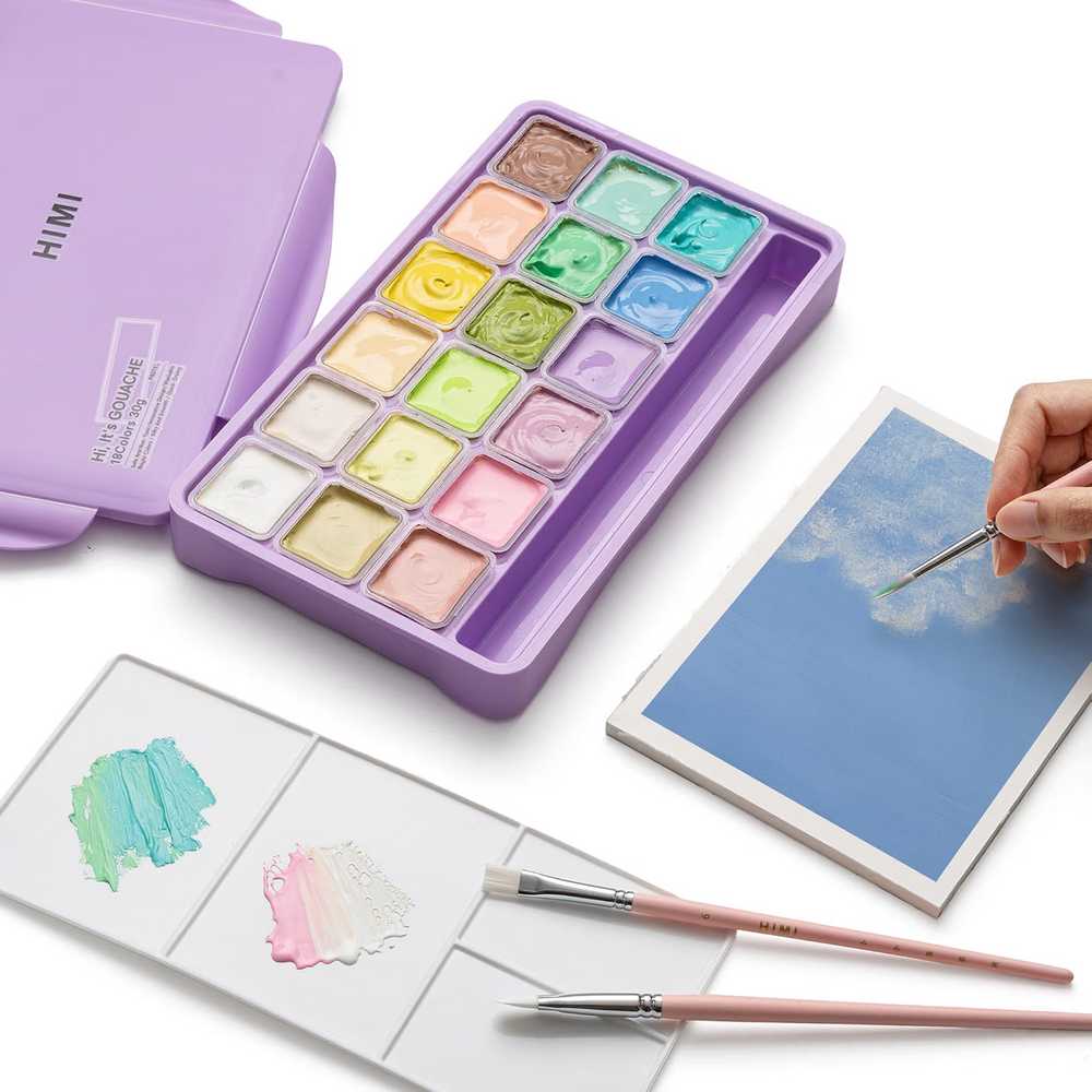 ESTOJO GOUACHE HIMI 18 CORES 30ML + 3 PINCEIS ESTOJO ROXO TST124
