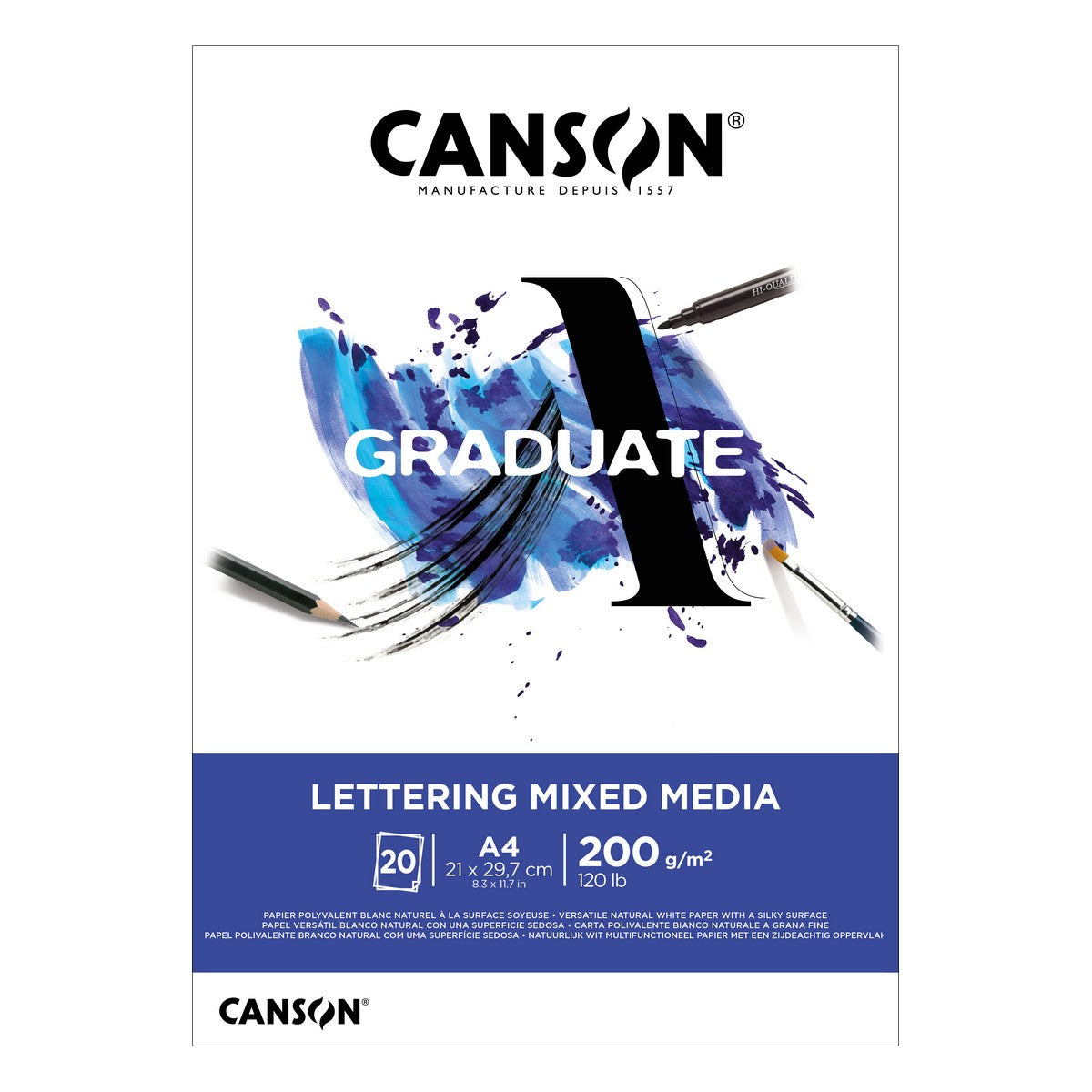 BLOCO CANSON GRADUATE LETTERING MIX MEDIA A4 200G/M2 20F