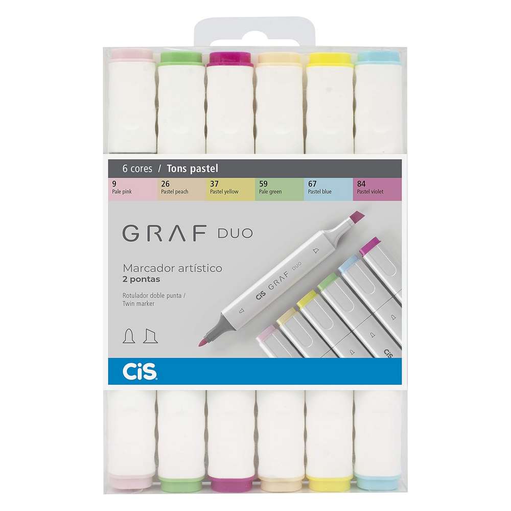 MARCADOR CIS GRAF DUO 06 TONS PASTEL PONTA DUPLA