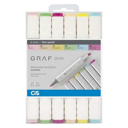 MARCADOR CIS GRAF DUO 06 TONS PASTEL PONTA DUPLA