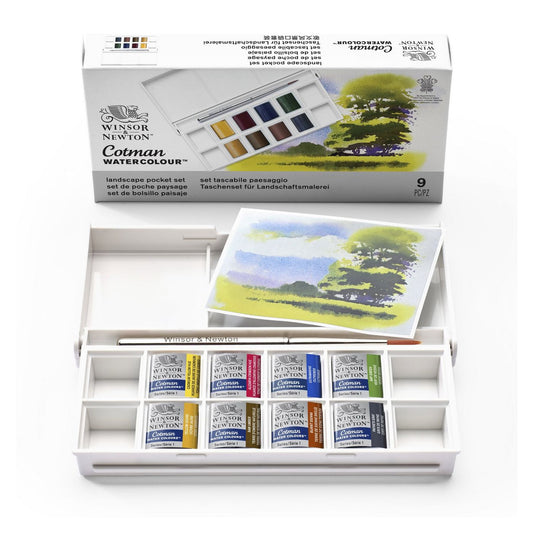 ESTOJO AQUARELA COTMAN 08 HALF PAN + PINCEL LANDSCAPE POCKET